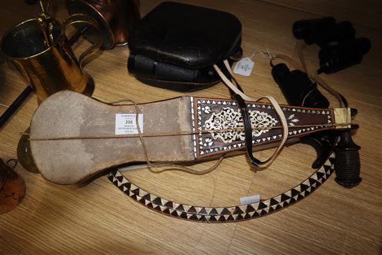 An Ottoman musical instrument and bow 54cm long